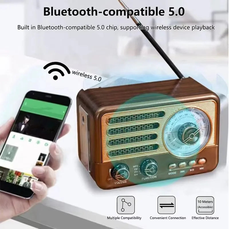 Retro Wireless Bluetooth Speaker Vintage  FM Radio Receiver Rechargeable HIFI Sterero Mp3 PlayerSUPPORT USB/SD/TF Aimak Store