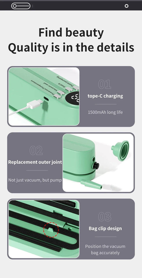 BIESUO Mini Wireless Fully Automatic Vacuum Sealing Machine Household Small Portable Food Packaging Plastic Sealing Machine Aimak Store