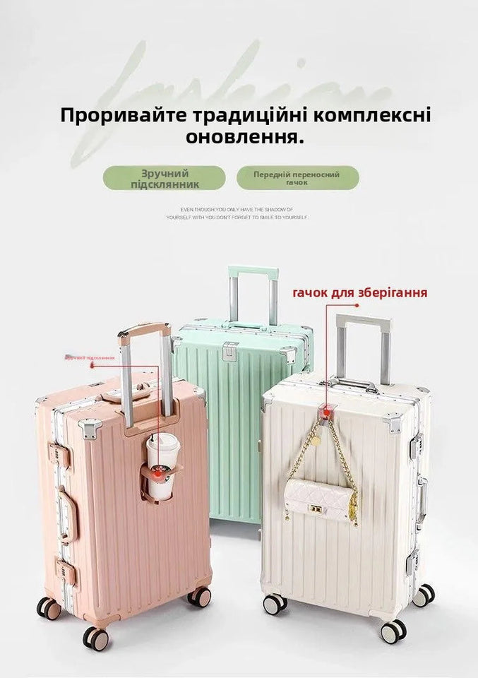 Aluminum Frame Travel Suitcase Faionable Multi-Functional Lage with Cup Holder Universal Wheel Carry-On for Men And Women Aimak Store