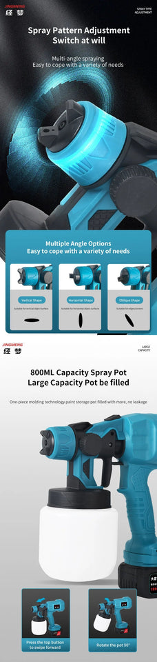 800ML Electric Spray Gun Cordless Paint Sprayer Auto Furniture Steel Coating Airbrush Compatible For 21V Battery Aimak Store