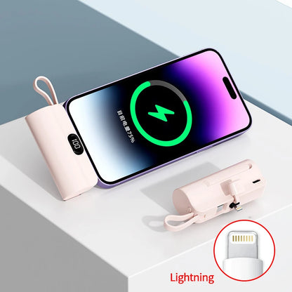 5000/10000/20000mAh 2IN1 Mini Power Bank Pocket External Battery Plug Portable Power Bank For iPhone Huawei Fast Charging Outdoo