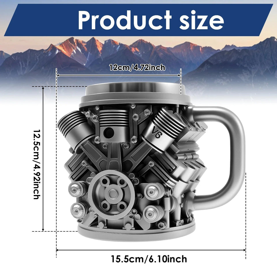 Creative Water Mug Stainless Steel Coffee Cup Reusable Cocktail Mug Creative Water Cup V6 V8 Engines Design Mug for Home Office Aimak Store