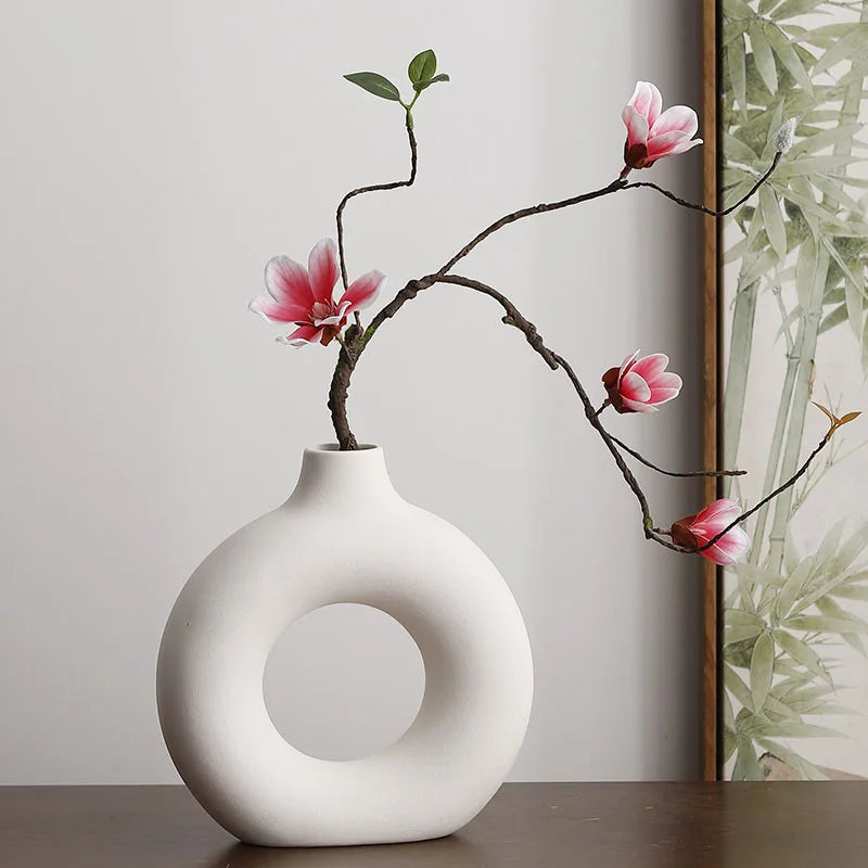 Flat Minimalist Simple Vase Donut Shape Single Flower Pot Home Wedding Decoratio Hollow Ornaments Circle Flower Arrangement Vase Aimak Store