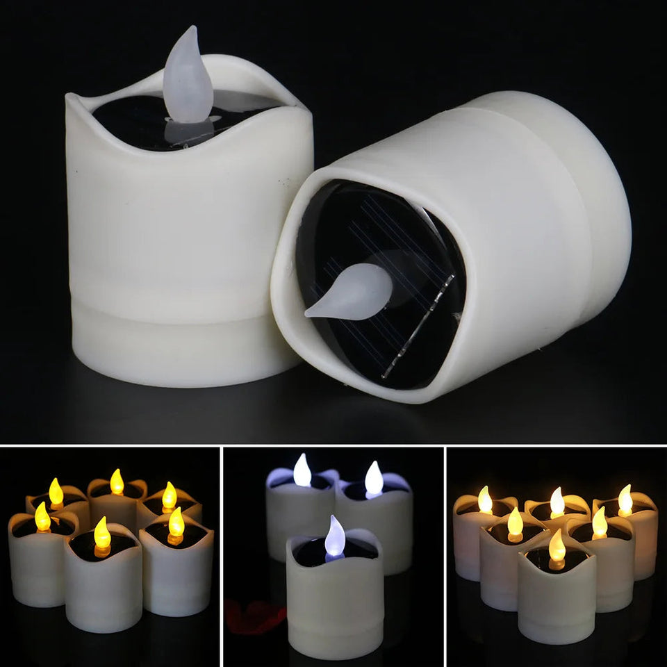 Romantic Solar Energy LED Light Candle Lamp Waterproof Nightlight for Home Decoration Yellow Flameless Fake Electronic Candle Aimak Store