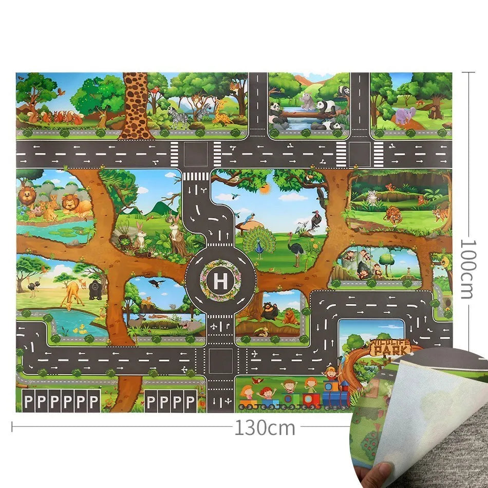 Children Playmat Activity Surface Waterproof Map Kids Animal Road Toy Baby Dinosaur Road Portable Carpet Farm Road Non-Toxic Mat Aimak Store