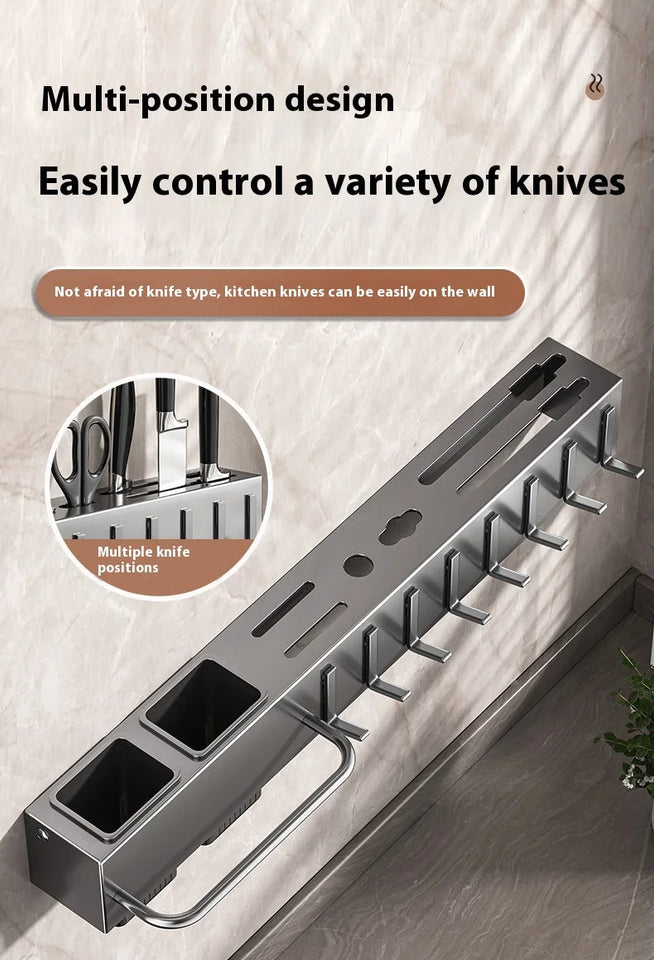 No Drill Wall Mounted Knife Holder Compact Organizer for Kitchen Utensils Cutlery Storage Space Saving Easy Install Aimak Store