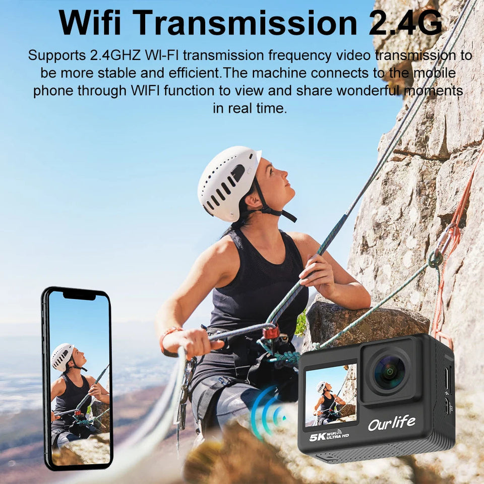 Ourlife MTR60 Pro 5K Action Camera 2 inch IPS Touch Screen 170° 30M Waterproof WiFi 5X Zoom Action Helmet Sports Camera With EIS Aimak Store