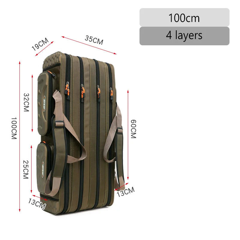 NON-Foldable 2/3/4 Layer Fishing Rod Tackle Bag 80/100/120/130CM Multifunctional Fish Reel Lure Line Tools Storage Case Gear Aimak Store