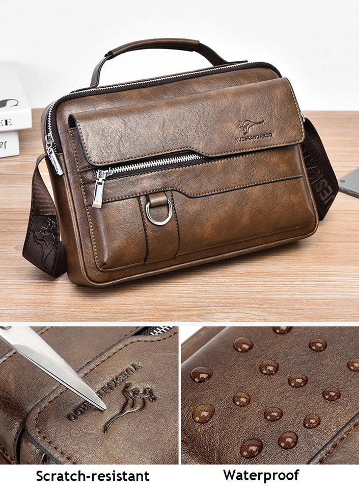 Men'S Briefcase Shoulder Business Square Tote PU Leather Cross Handbag Messenger Crossbody Square Side Phone Pouch Hand Bag Male Aimak Store