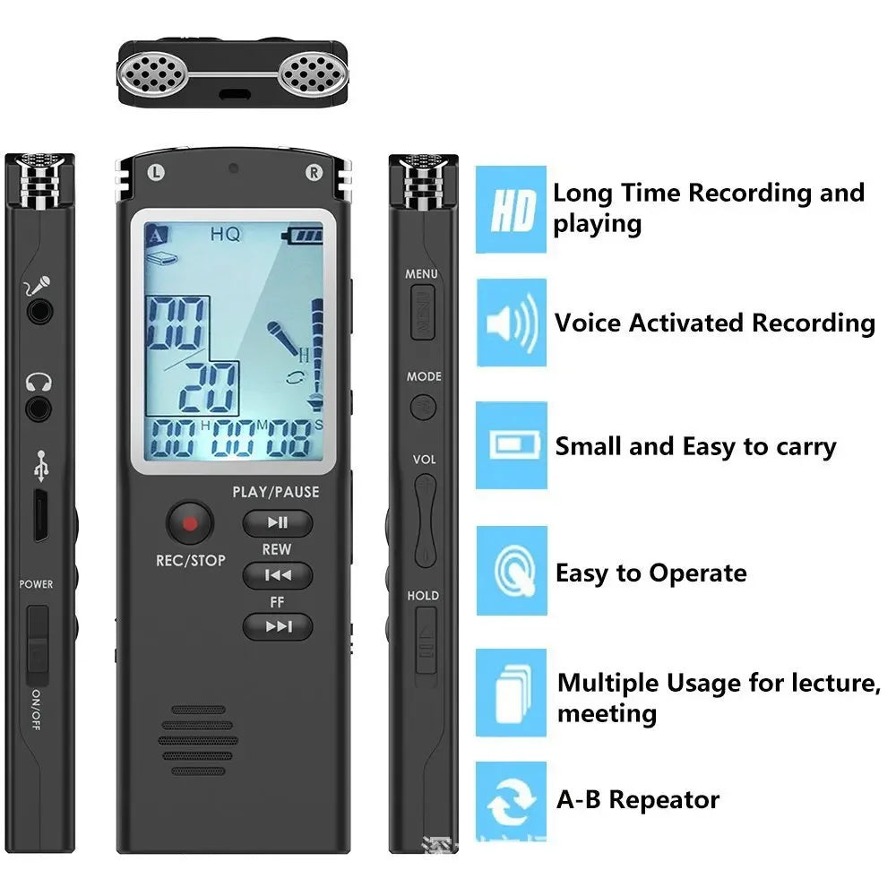 16GB/32GB/64GB Voice Recorder USB Professional 96h Dictaphone Noise Reduction Digital Audio Voice Recording with WAV,MP3 Player Aimak Store