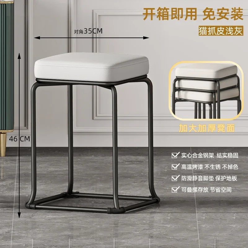 Simple and Luxurious Stackable Square Stool Enlarged and Thickened Round Stool Dirt Resistant Technology Cloth Stool Aimak Store