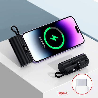 5000/10000/20000mAh 2IN1 Mini Power Bank Pocket External Battery Plug Portable Power Bank For iPhone Huawei Fast Charging Outdoo