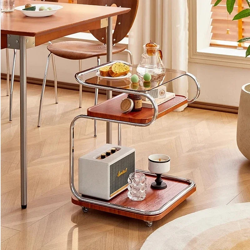 Medieval Style Sofa Side Table Bedside Cabinet Living Room Mobile Coffee Table with Wheels Small Cart Multi-layer Bed Head Shelf Aimak Store