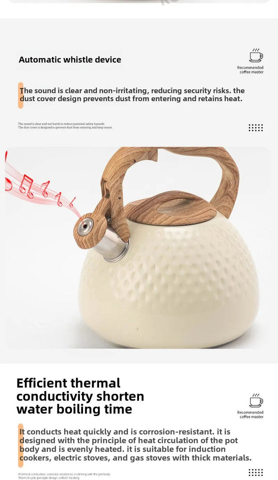 New Beige Hammer Pattern Whistle Kettle, Tea Coffee Kettle, European and American Kitchen Utensils, Flat-bottomed Whistle Pot 3L Aimak Store
