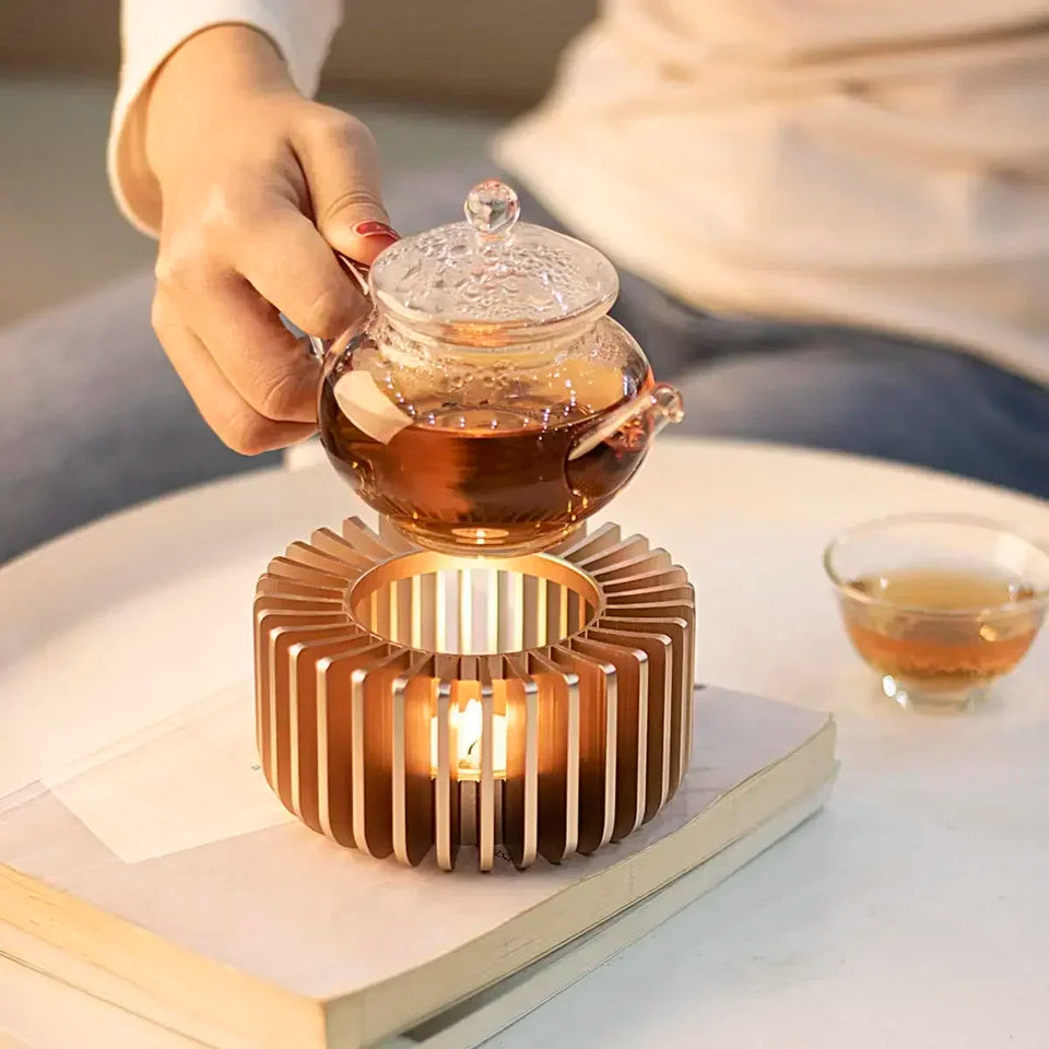 Gold Hollow Aluminum Alloy Teapot Warmer Coffee Pots Candle Base Heater Stove Household Glass Teapot Tea Stove Milk Warmer Stand Aimak Store