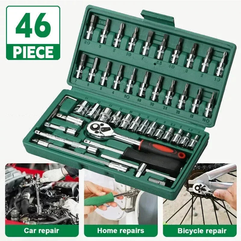46pc Drive Socket Set 1/4 inch Ratchet Wrench Set with Sockets Metric Hex Bit Socket Set Mechanic Tool Kits for Auto Repair Hous Aimak Store
