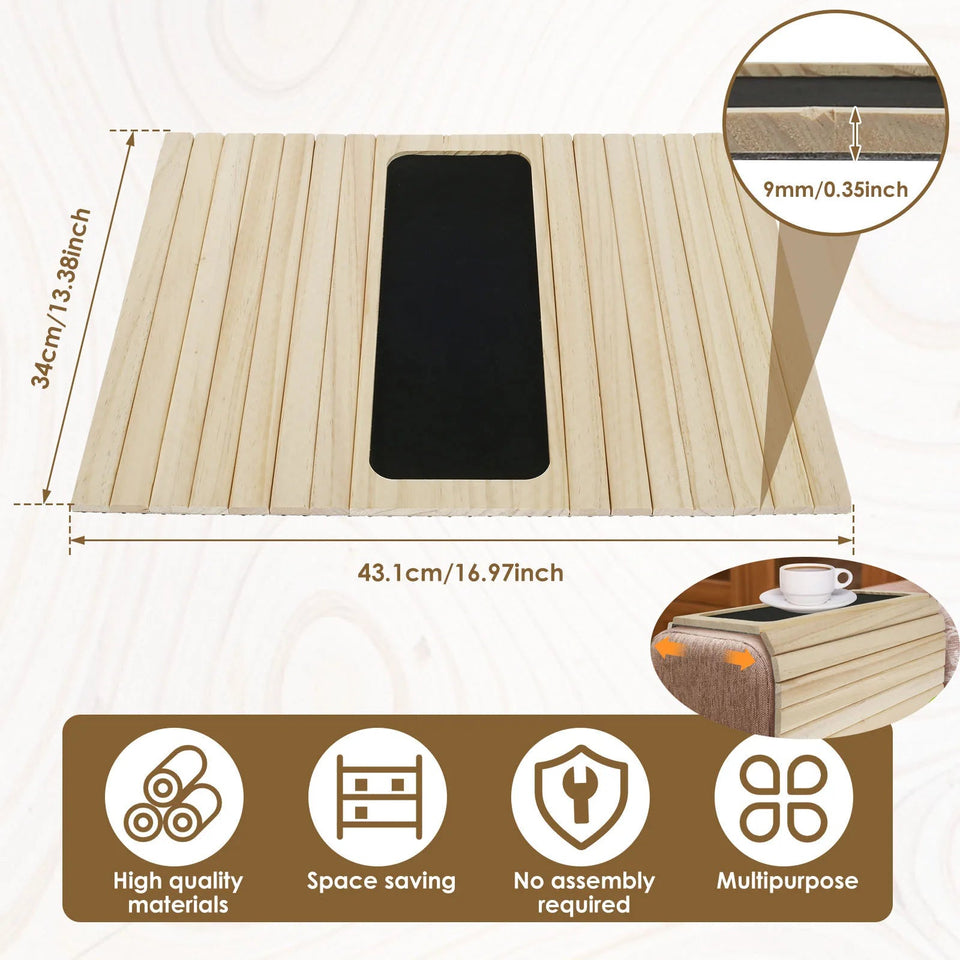 Couch Cup Holder Bamboo Wood Sofa Armrest Tray Foldable Sofa Cup Holder Anti-Slip Couch Arm Cup Holder Sofa Side Storage Tray Aimak Store
