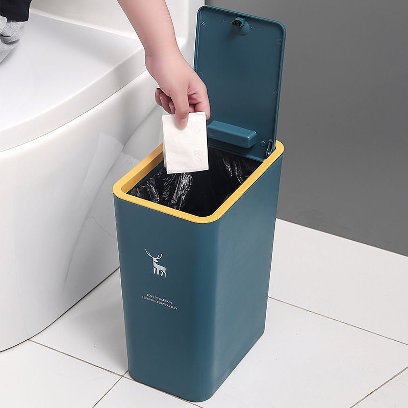15L Nordic Style Toilet Trash Can Household with Lid Kitchen Classification Presstype Wastebasket Bathroom Rectangular Trash Can Aimak Store