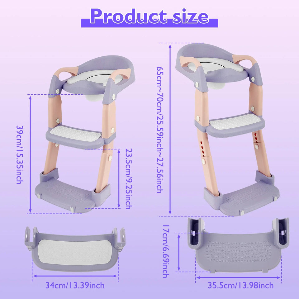 Children's Toilet Seat Stairway Adjustable Baby Toilet Folding Stand Step Stool Toilet Seat Ring with Nonslip Pad for Boys Girls Aimak Store
