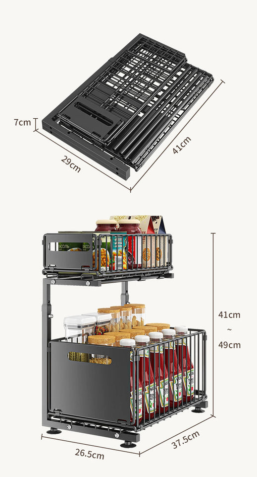 2 Tier Pull Out Cabinet Organizer Adjustable Kitchen Storage Rack Under Sink Organizer Spice Jar Storage Rack Slide Out Drawer Aimak Store