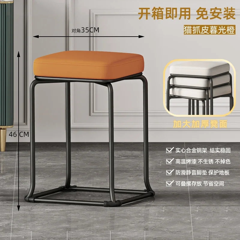 Simple and Luxurious Stackable Square Stool Enlarged and Thickened Round Stool Dirt Resistant Technology Cloth Stool Aimak Store