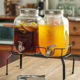 Wholesale Glass Beverage Dispenser Double Square Shaped Metal Stand with Stainless Steel Tap Aimak Store