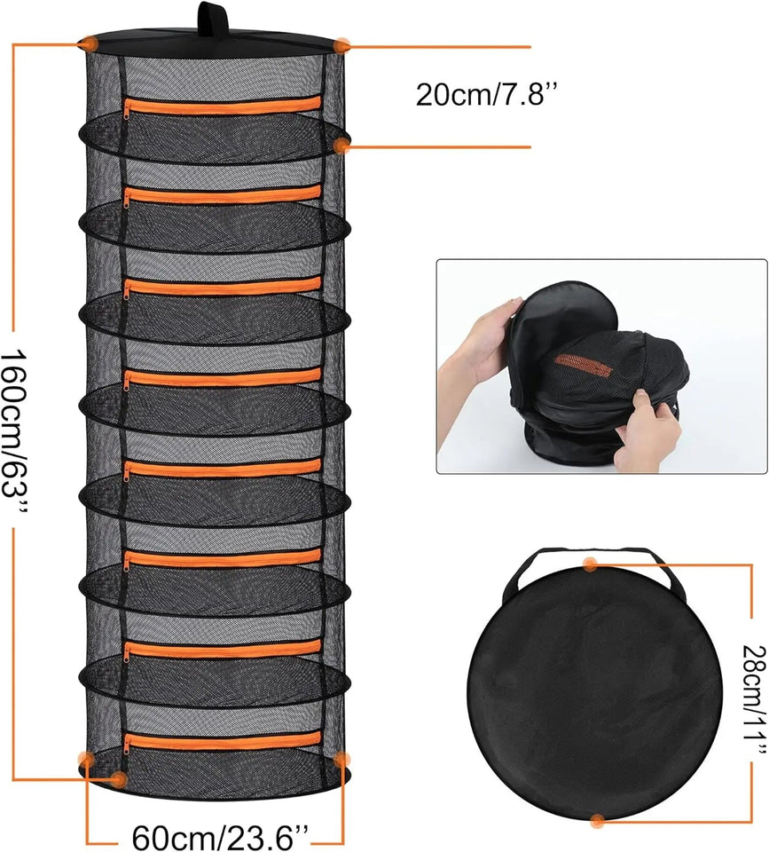 2ft Herb Drying Rack 2/4/6/8 Layer Folding Mesh Hanging Basket Dryer Net with Zippers for Seeds Flowers Buds Fit in Grow Tents Aimak Store