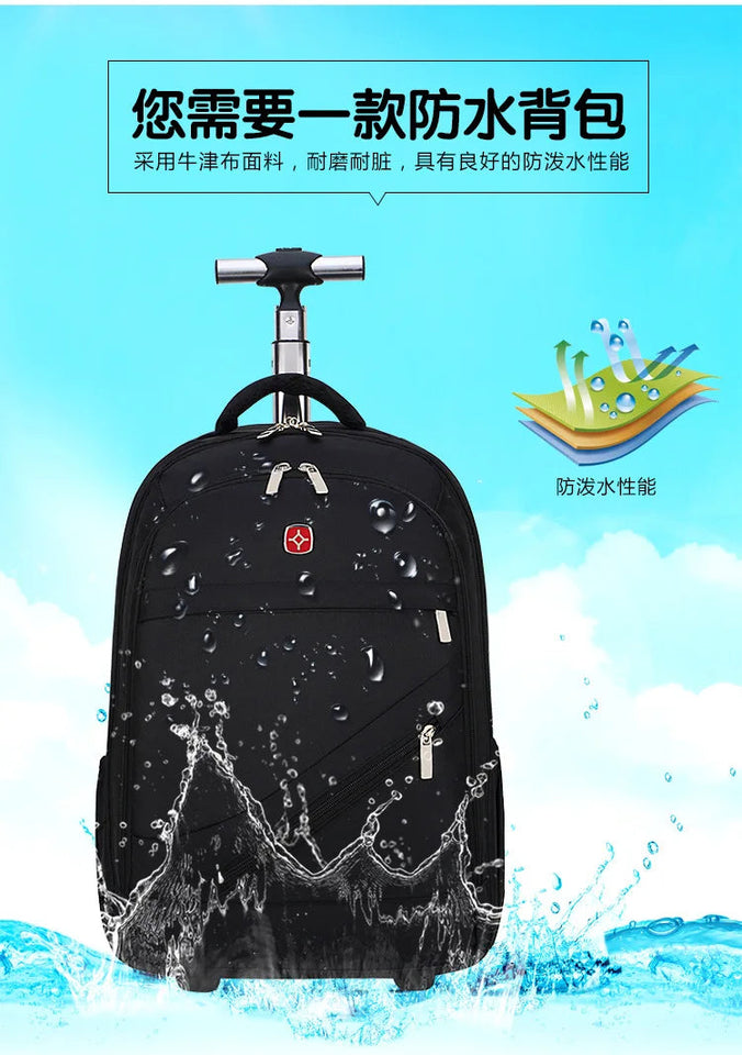 Men Trolley Backpack Shoulders Travel Bag with Wheels 24 Inch Students Rolling Luggage Business Trolley Large Capacity Suitcases Aimak Store