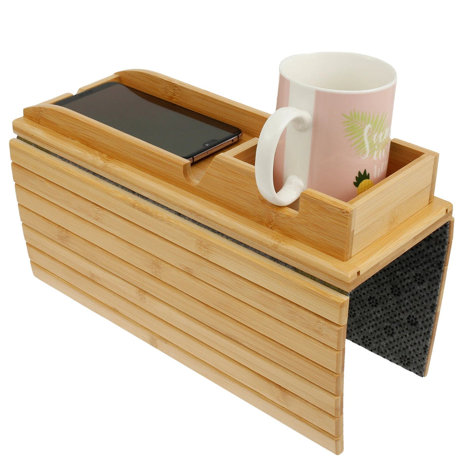 Couch Cup Holder Bamboo Wood Sofa Armrest Tray Foldable Sofa Cup Holder Anti-Slip Couch Arm Cup Holder Sofa Side Storage Tray Aimak Store