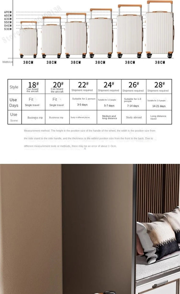 18-28Inch Wide Trolley Suitcase Mute Brake Wheels USB Port Password Boarding Box Multifunctional Large Capacity Suitcase Aimak Store