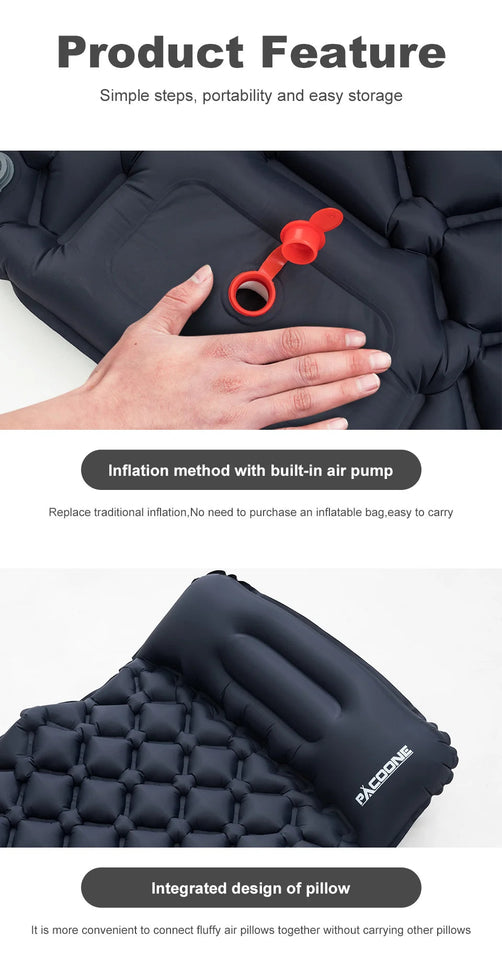 Outdoor Camping Inflatable Mattress Sleeping Pad With Pillows Ultralight Air Mat Built In Inflator Pump Hiking Aimak Store