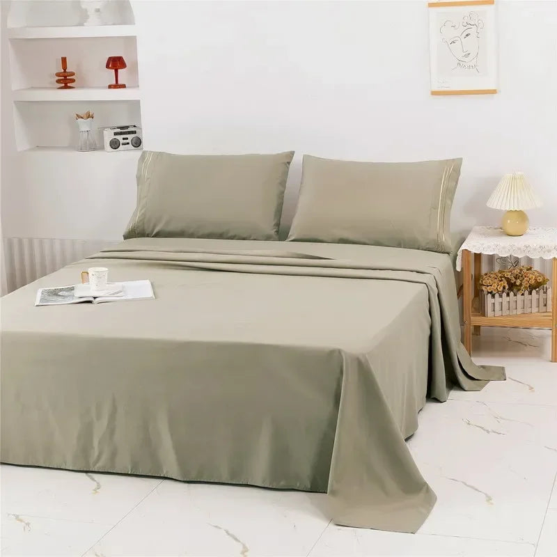 Embroidery Brushed 3/4 Pieces Bed Set Flat Sheet Fitted Sheet Pillowcase Bedding Set for Twin Full Queen King Pillow Sham Soft Aimak Store