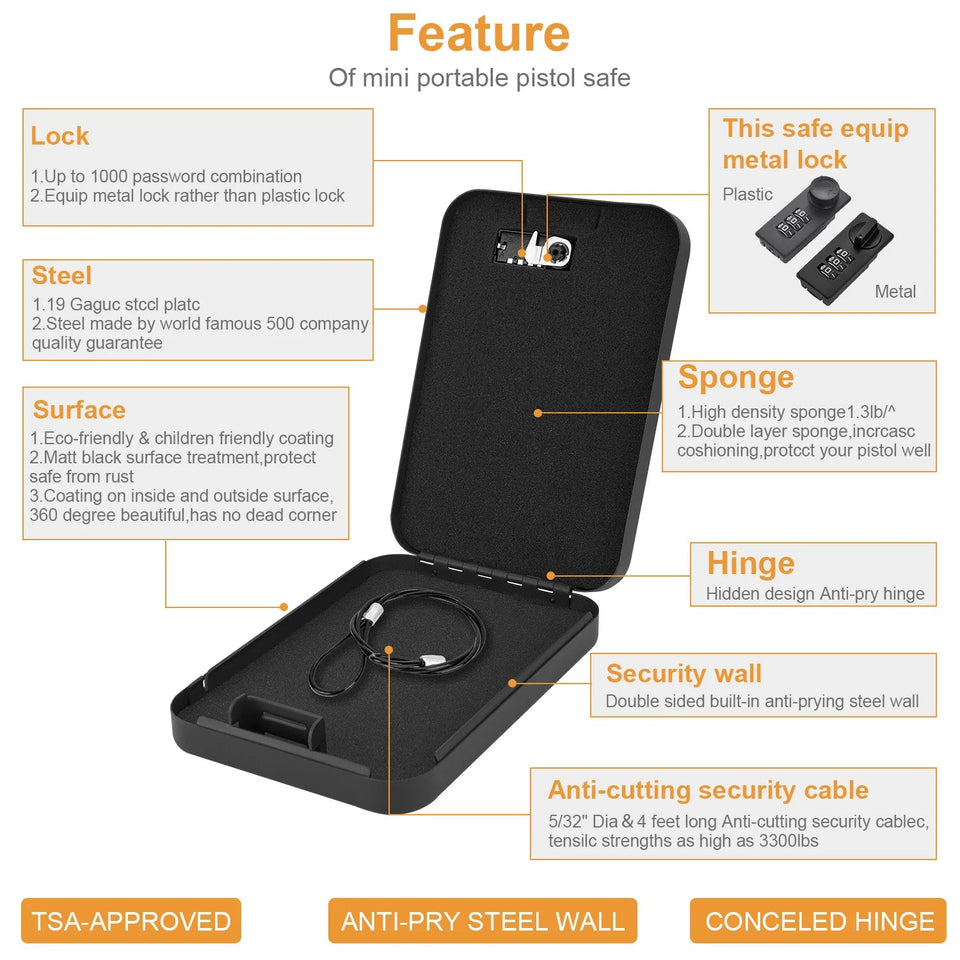 Dialing Wheel Password Gun Safes Weapon Case Pistol Safe Valuables Money Jewelry Storage Box Gunbox Security Pistol Strongbox Aimak Store