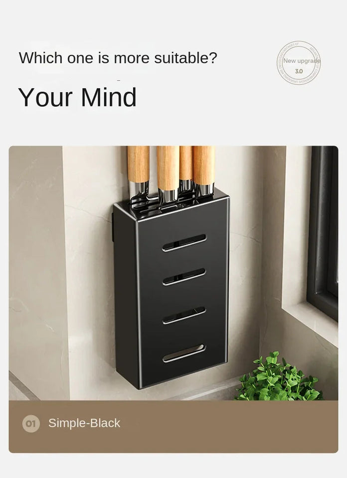 kitchen accessories organizer，Kitchen knife storage box, knife holder, non-perforation, wall-mounted rack, kitchen items Aimak Store