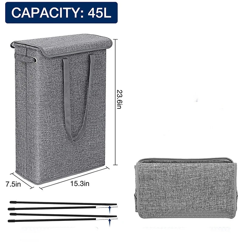 45L thin laundry basket with cover, narrow hand, fine hand, dirty laundry basket, bedroom, kindergarten, whole basket storage ba Aimak Store