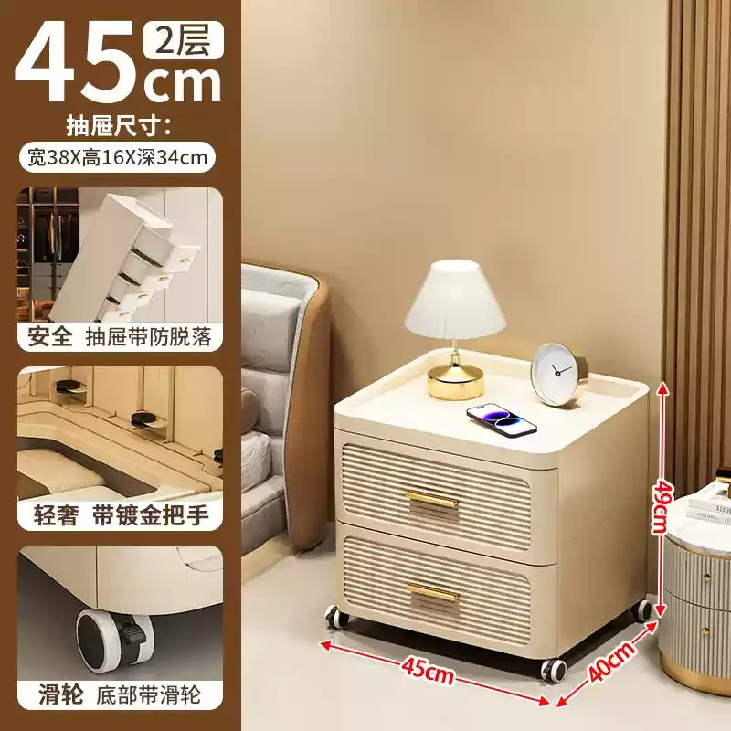 Modern Minimalist Nightstand with Drawers|Faux Wood Bedside Storage Cabinet Movable Bedroom Organizer Space-Saving HomeFurniture Aimak Store