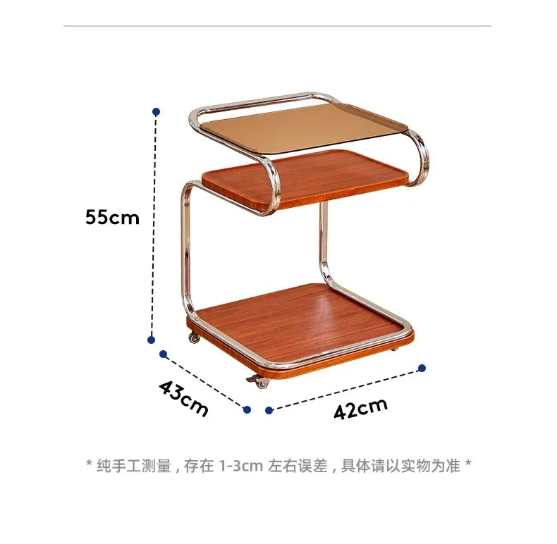 Medieval Style Sofa Side Table Bedside Cabinet Living Room Mobile Coffee Table with Wheels Small Cart Multi-layer Bed Head Shelf Aimak Store