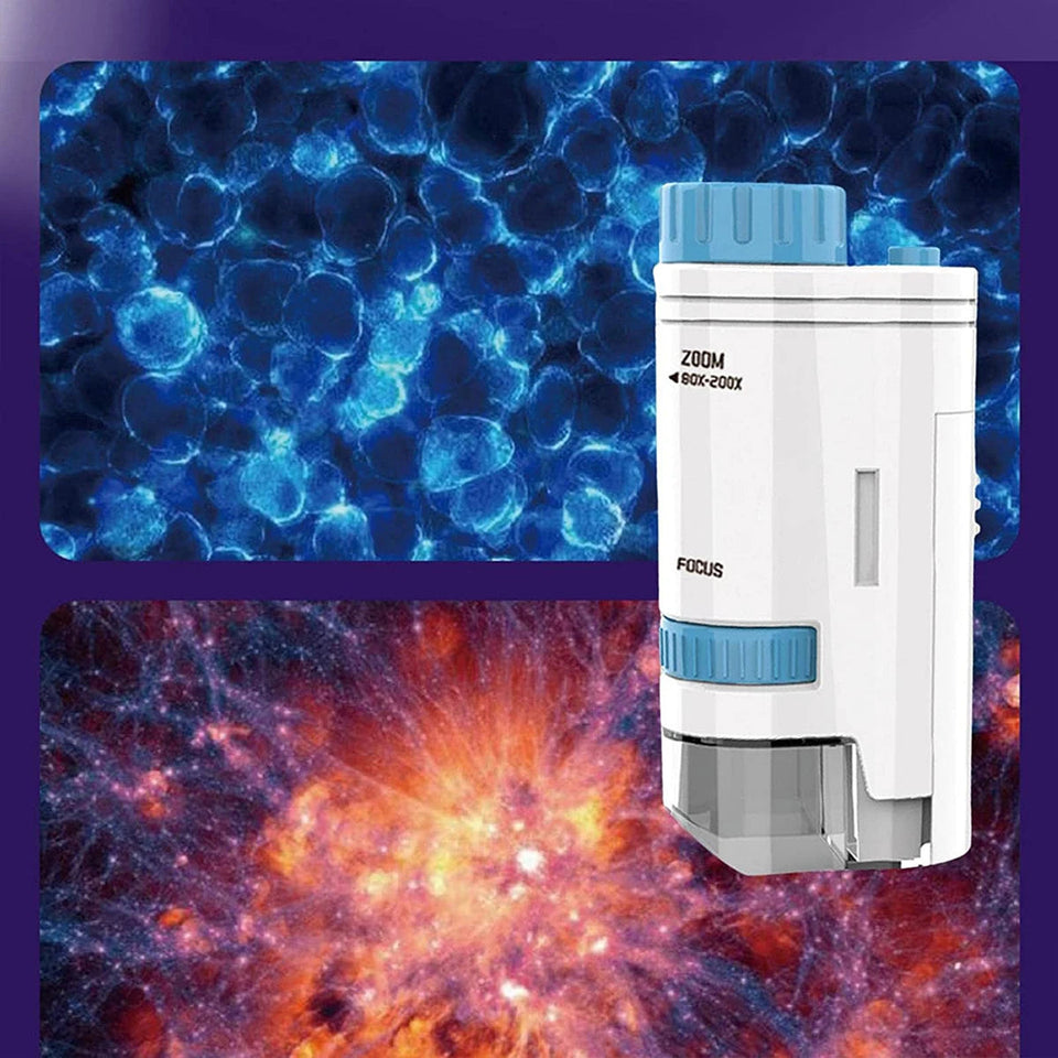 60-200x Pocket Microscope Electric Mini Microscope with LED Light High Definition Children Microscope for Observation Learning Aimak Store