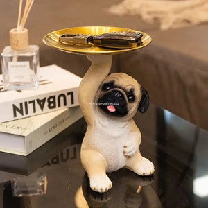 Creative Pug Statue Storage Tray Cute Dog Key Candy Snack Storage Plate Animal Sculpture Ornaments Office Tabletop Decor муравьи Aimak Store