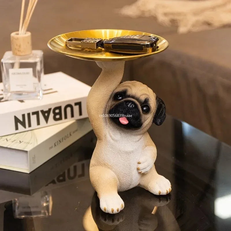 Creative Pug Statue Storage Tray Cute Dog Key Candy Snack Storage Plate Animal Sculpture Ornaments Office Tabletop Decor муравьи Aimak Store