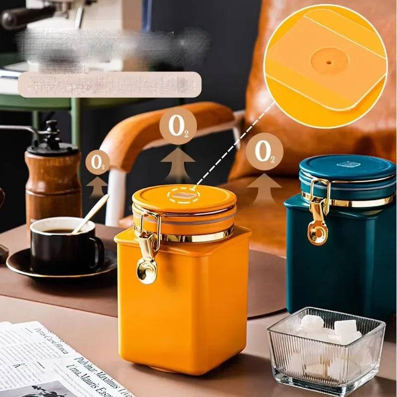 1.1L Storage Bottle Coffee Powder Sugar Container Airtight Can Holder Canister with Valve Household Food Storage Container Aimak Store