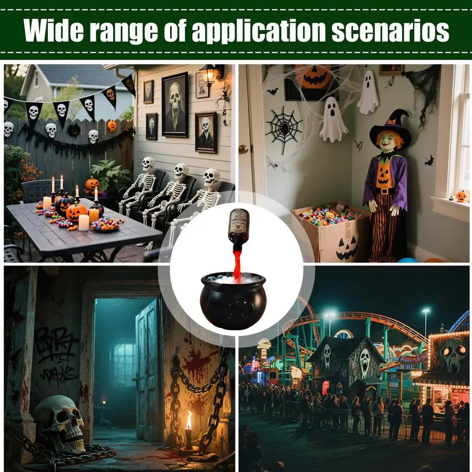 Halloween Cauldron Potion with Floating Potion Bottles and Diffuser floating potion bottles and skull-shaped Festive Spooky Prop Aimak Store