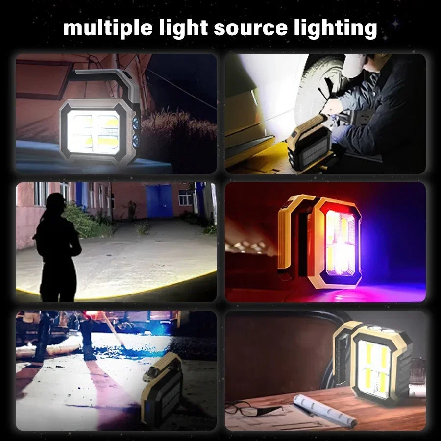 Solar Powered LED Handheld Light Super Bright Work Searchlight Waterproof Outdoor Camping Portable Hiking Flashlight