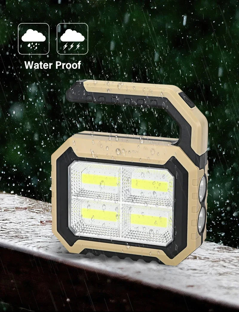 Solar Powered LED Handheld Light Super Bright Work Searchlight Waterproof Outdoor Camping Portable Hiking Flashlight