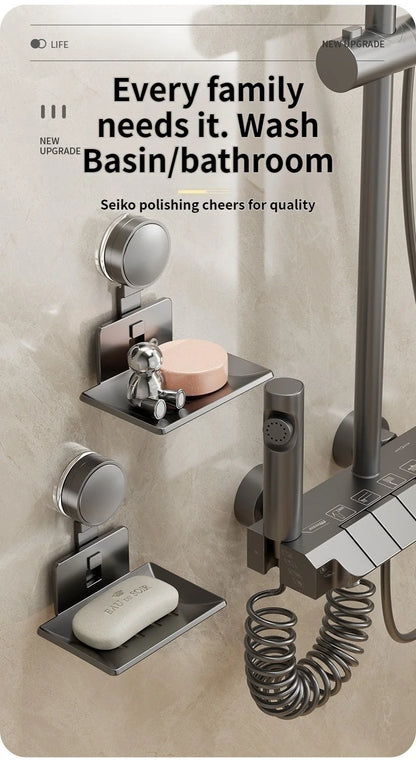 No-Drill Suction Cup storage Soap Box Wall Mounted Space Soap Storage Rack Non Perforated Household Drain Soap Dish Box