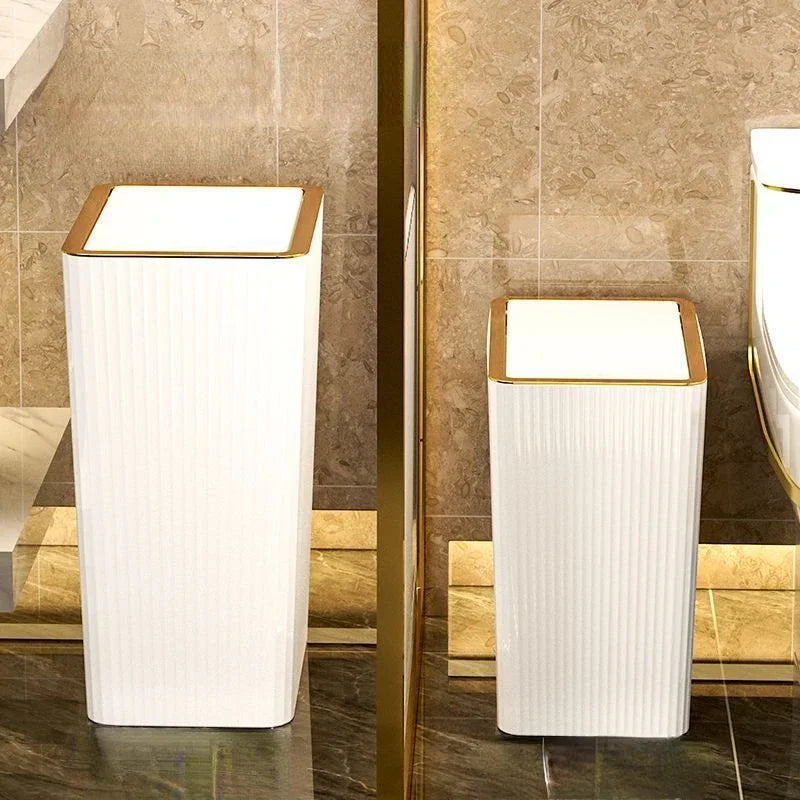 12/15L Trash Can with Lid Semi Automatic Luxury Slim Large Capacity Bin Toilet Living Kitchen Bedroom Waterproof Garbage Bin Can Aimak Store