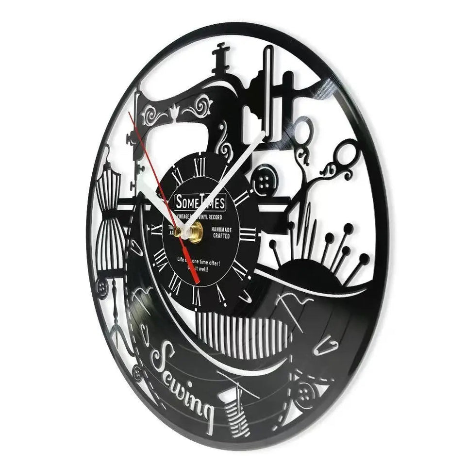 Sewing Machine Customization Vinyl Record Wall Clock Quilting Room Decoration Logo Personalized Tailor Name Clock Tailor Gift Aimak Store