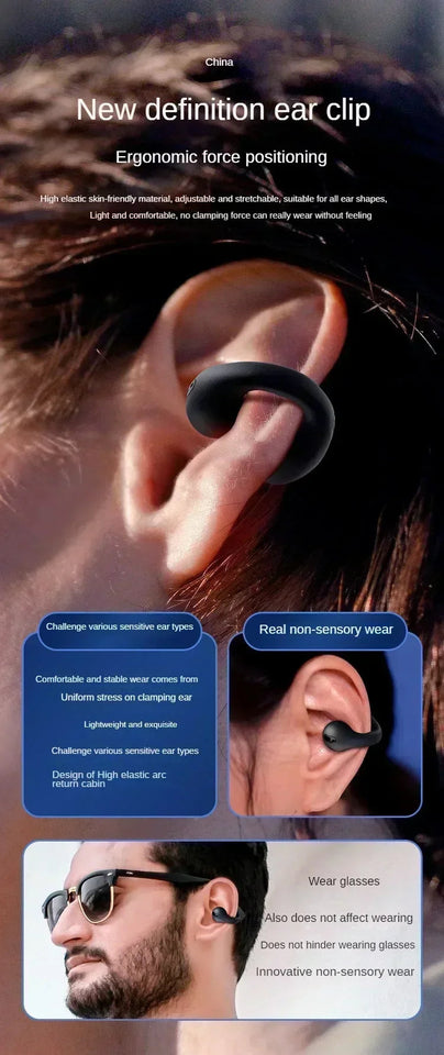 NEW Bluetooth 5.3 Wireless Bone Conduction Headphones T75 Clip Ear Music Noise Canceling Headset HD Call Sports Gaming Earphone Aimak Store