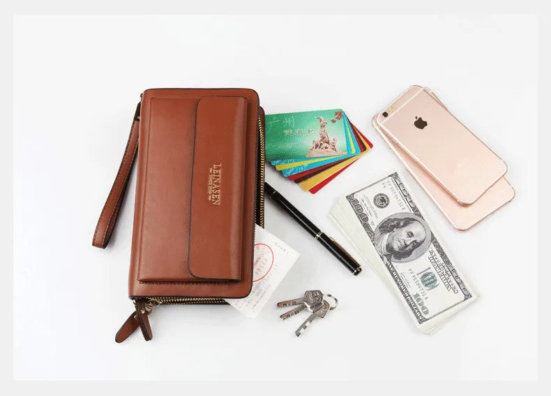 Men Clutch Bag Men's Long Purse Large Capacity Men's Wallets Cell Phone Pocket Passcard Pocket High Quality Wallet Bags For Men Aimak Store