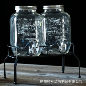 Wholesale Glass Beverage Dispenser Double Square Shaped Metal Stand with Stainless Steel Tap Aimak Store